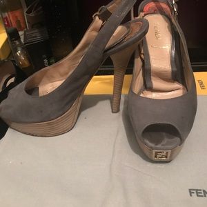 AUTHENTIC Gray Fendi Slingback Pumps